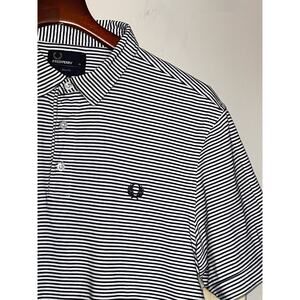FRED PERRY BLUE WHITE THIN STRIPED SLIM FIT POLO SHIRT XLL